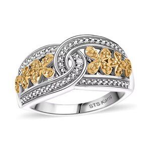 White Diamond Accent Link Ring in 18K YG Plated Platinum Bond over Brass